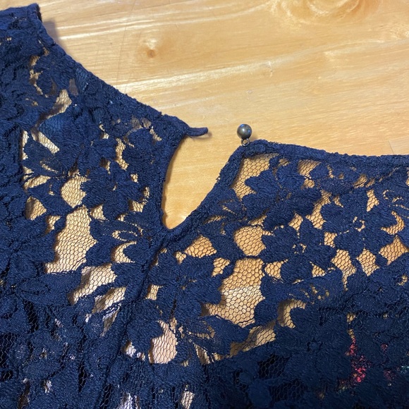 Forever 21 Black Lace Dress Overlay with cross-stitch red rose design - Picture 3 of 16